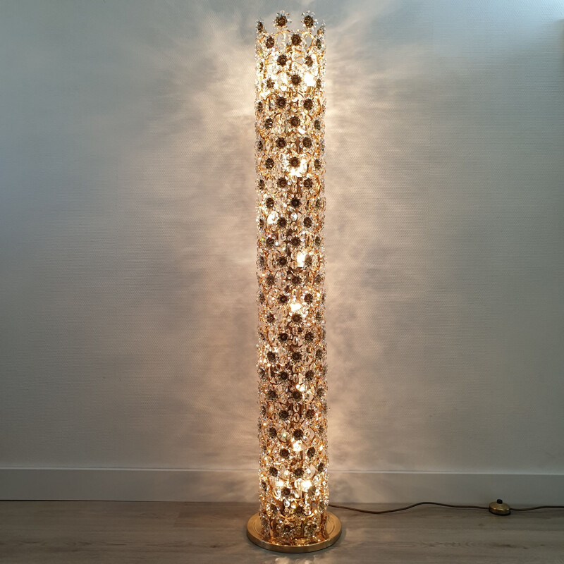 Gold-Plated & Crystal Floor Lamp by Palwa, 1960s