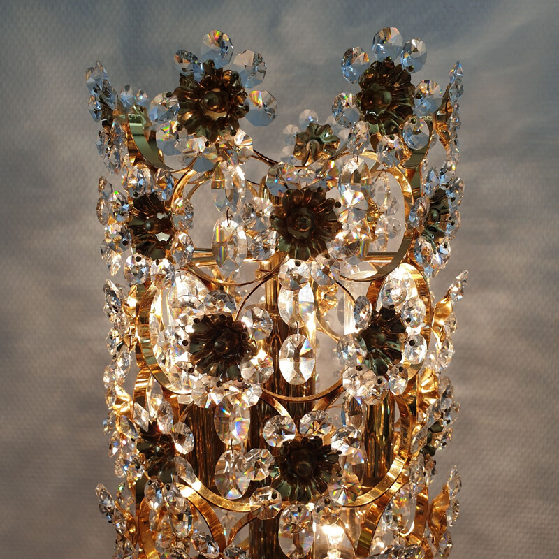 Gold-Plated & Crystal Floor Lamp by Palwa, 1960s