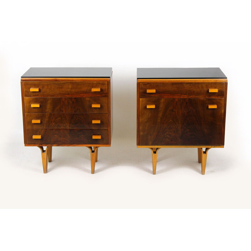 Set of 2 black glass and plywood nightstands from Novy Domov NP, 1970s