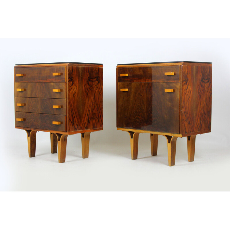 Set of 2 black glass and plywood nightstands from Novy Domov NP, 1970s
