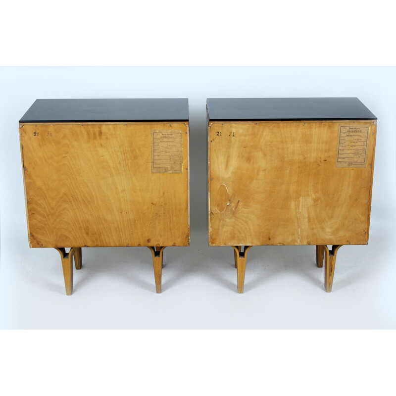 Set of 2 black glass and plywood nightstands from Novy Domov NP, 1970s