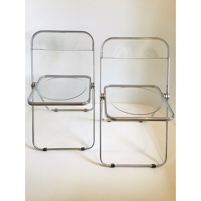 Ensemble de 2 chaises vintage Plia, par Giancarlo Piretti, pour Castelli, 1970