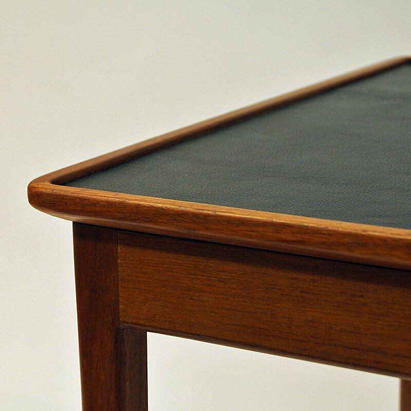 Pair of Birch side tables with leather tops by Bodafors, Sweden 1950s