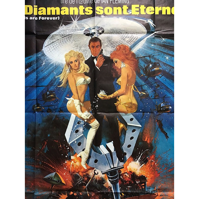 Affiche française originale vintage Les diamants sont éternels, James Bond, 1970