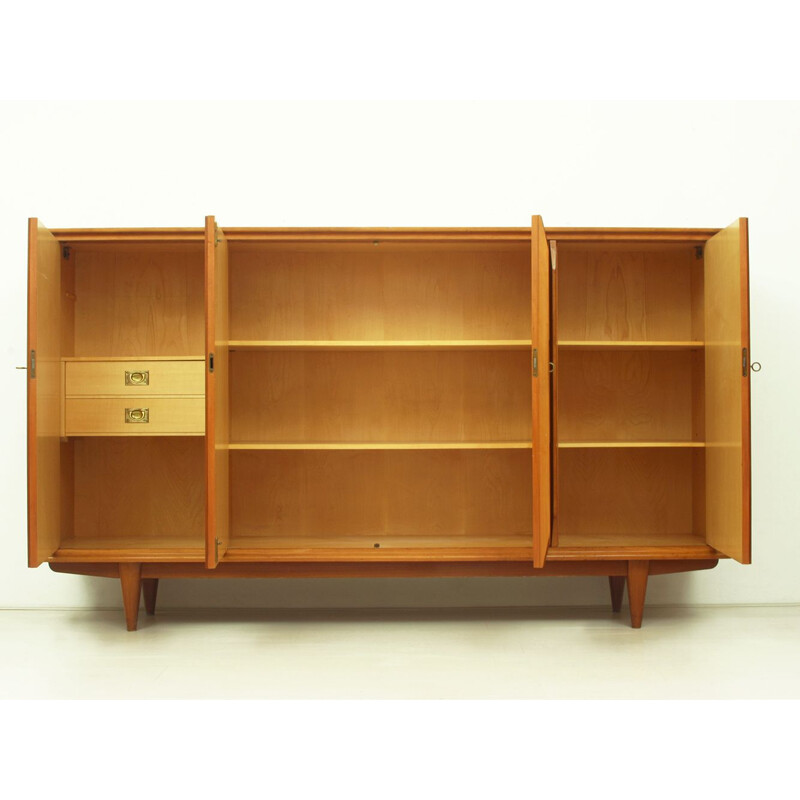 German Walnut Highboard With Slatted Doors - 1950s