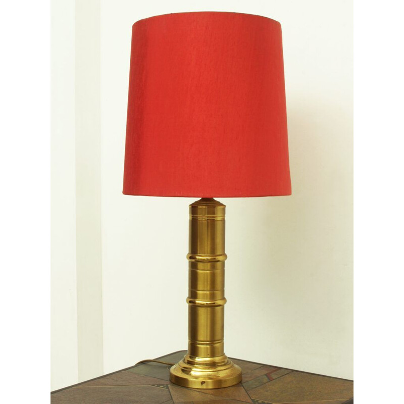 Table or floor lamp in red fabric and brass, 1960