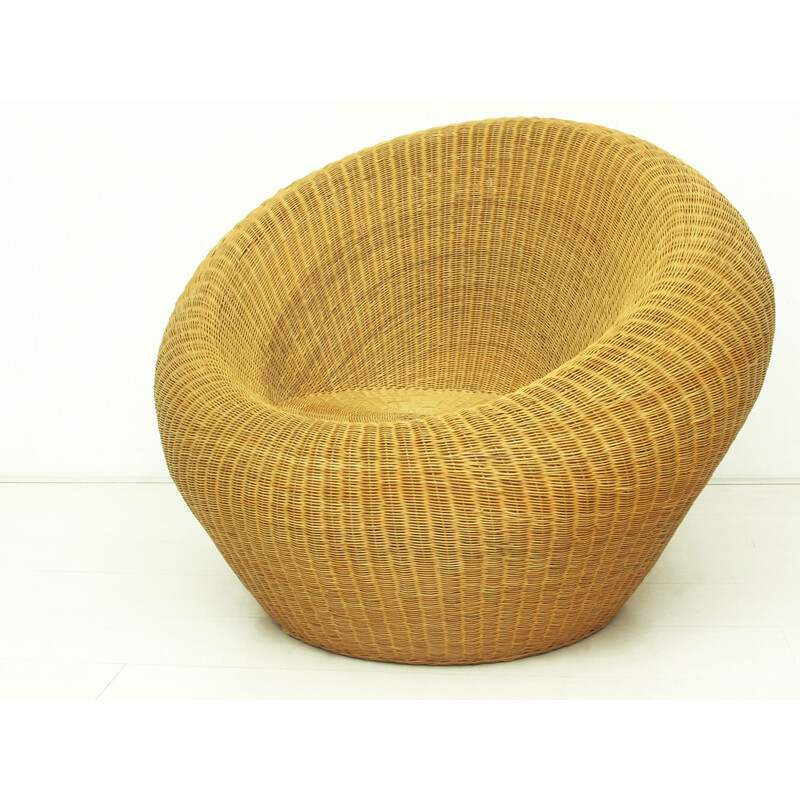 Rattan japanese vintage armchair by Isamu Kenmochi for Yamakawa, 1970s