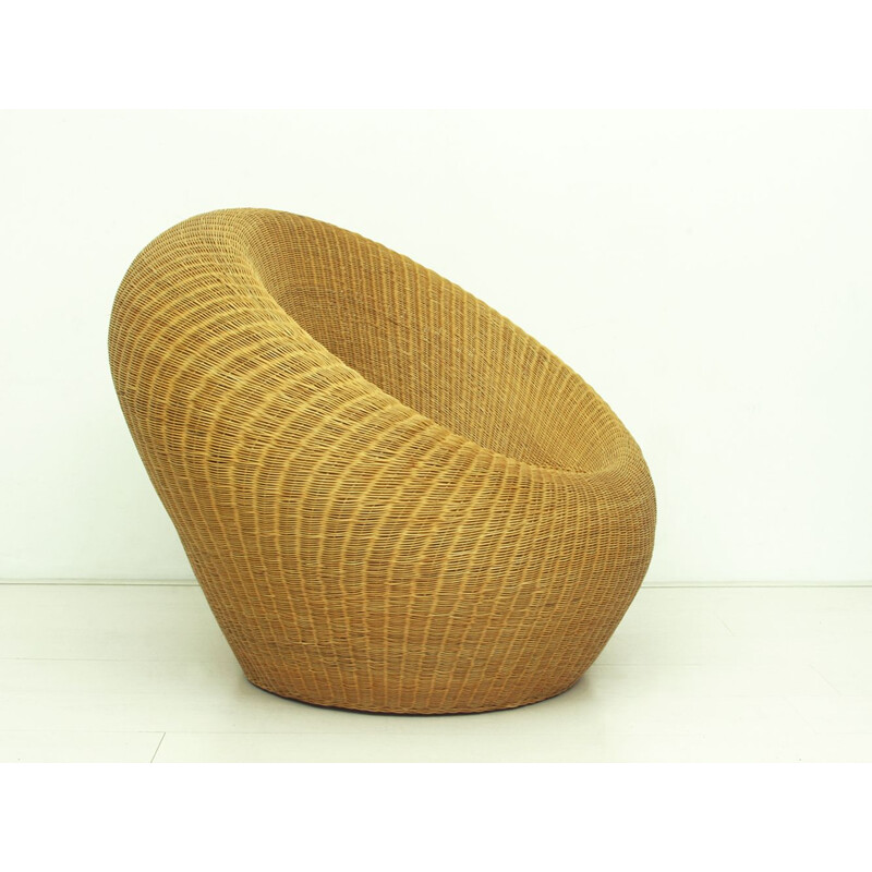 Rattan japanese vintage armchair by Isamu Kenmochi for Yamakawa, 1970s