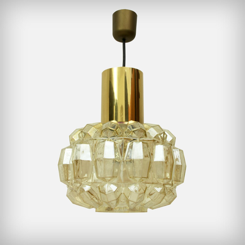 German brass and glass pendant lamp by Helena Tynell for Glashütte Limburg, 1960s