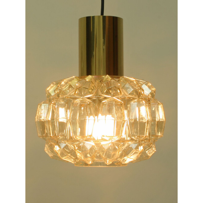 German brass and glass pendant lamp by Helena Tynell for Glashütte Limburg, 1960s