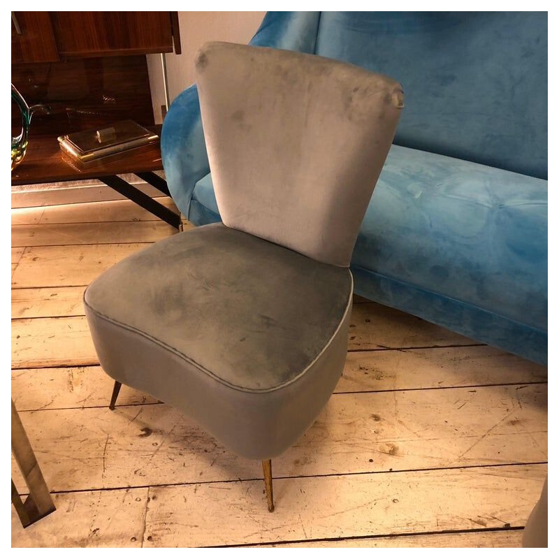 Mid-Century Modern Grey Velvet Sofa, Armchairs, Chairs and Poufs, circa 1950