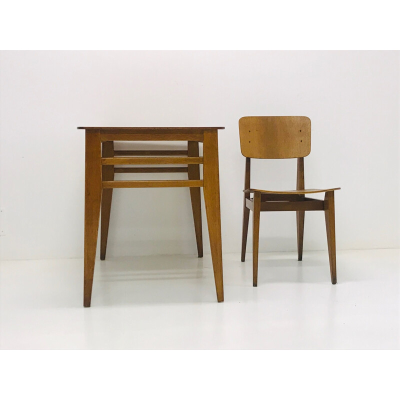 Vintage set of TC desk and C chair by Marcel GASCOIN for ACMS