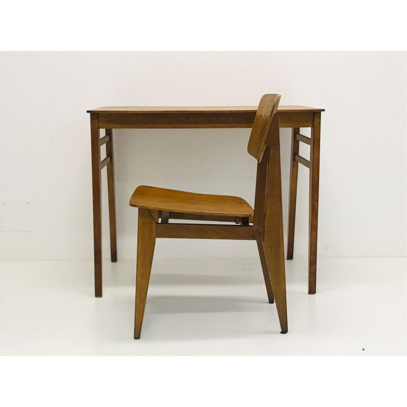 Vintage set of TC desk and C chair by Marcel GASCOIN for ACMS
