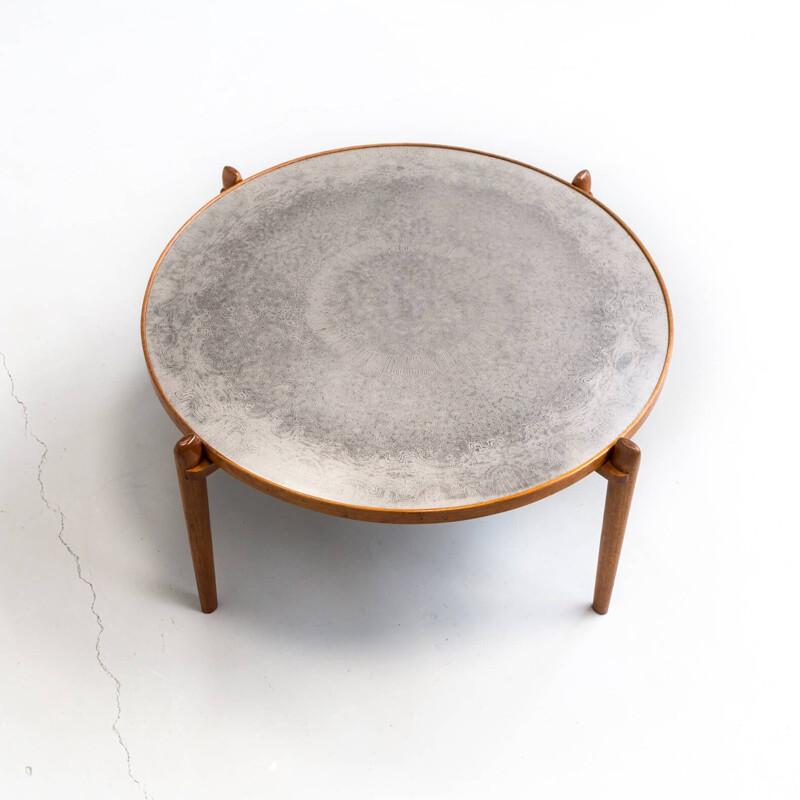 1960s Teak and Etched Metal Coffee Table by Heinz Lilienthal