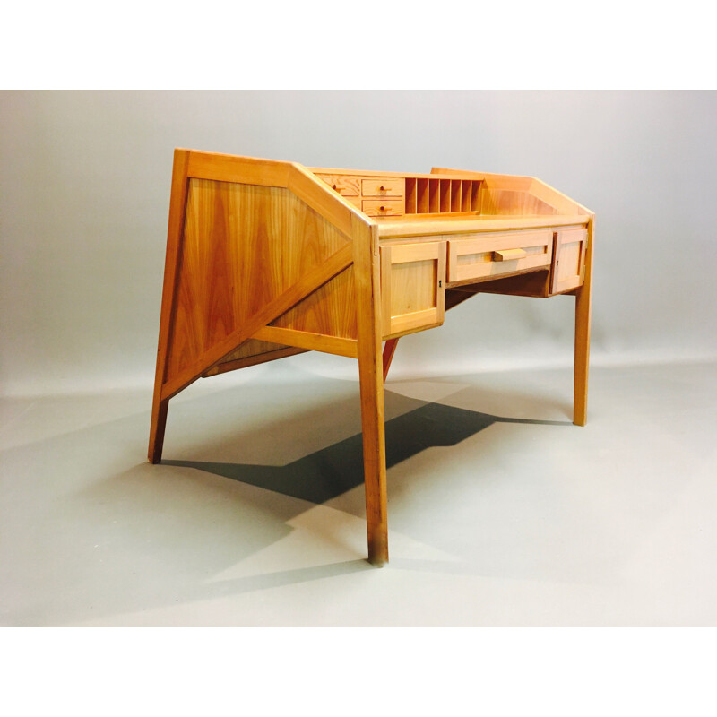 Bureau vintage au design scandinave en bois massif, 1960