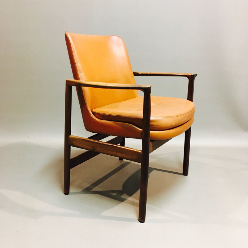 Ensemble de 6 fauteuils vintage scandinave en cuir par Kofod Larsen pour Frösher, 1950