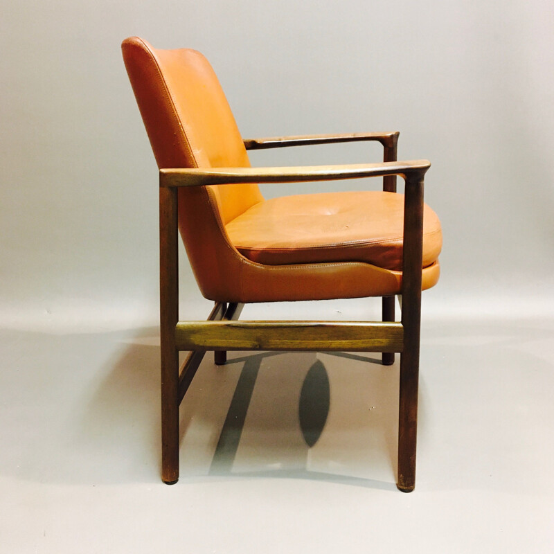 Ensemble de 6 fauteuils vintage scandinave en cuir par Kofod Larsen pour Frösher, 1950