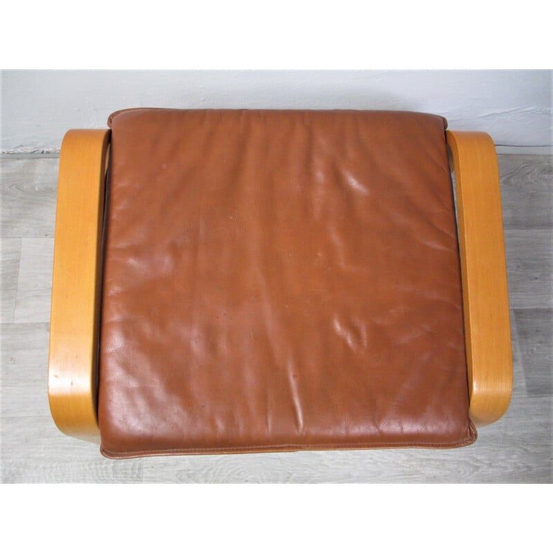 Vintage Pouffe in leather and wood, 1970s