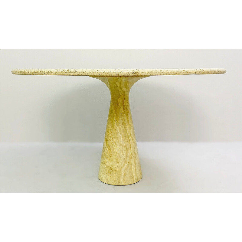Vintage round dining table in travertine 