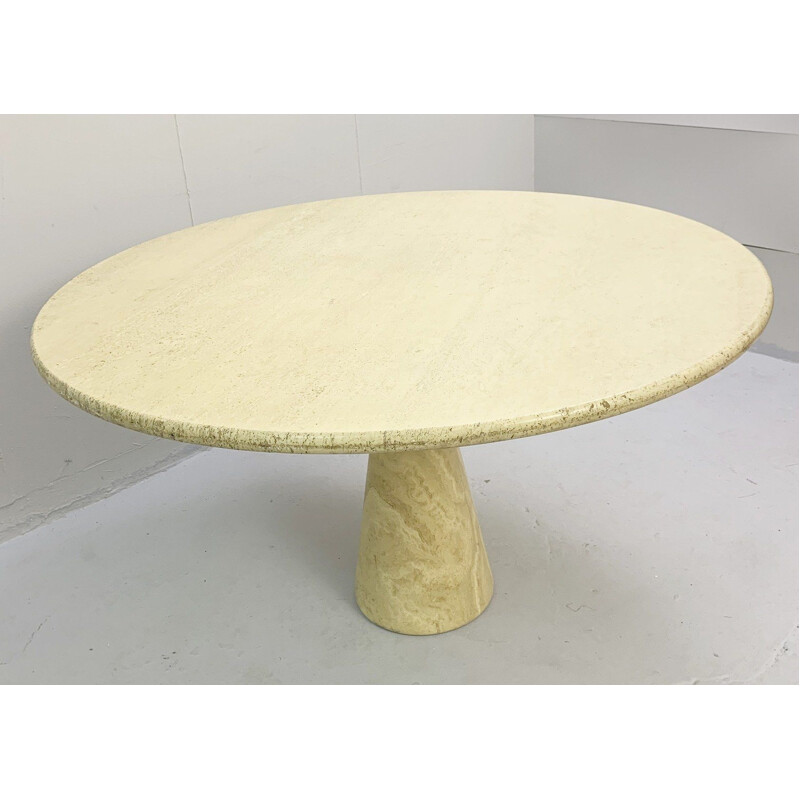 Vintage round dining table in travertine 