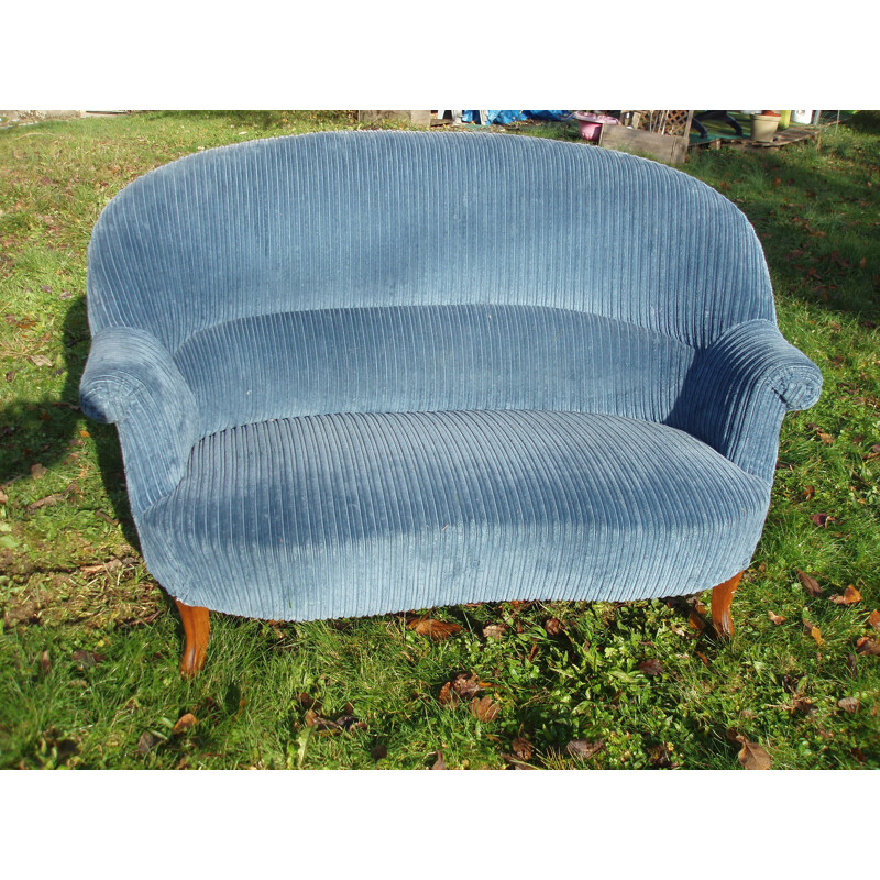 Canapé Vintage 2 places en velours bleu