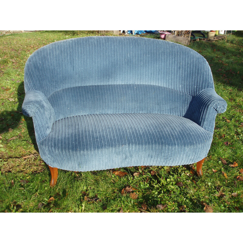 Vintage 2-seater sofa in blue velvet