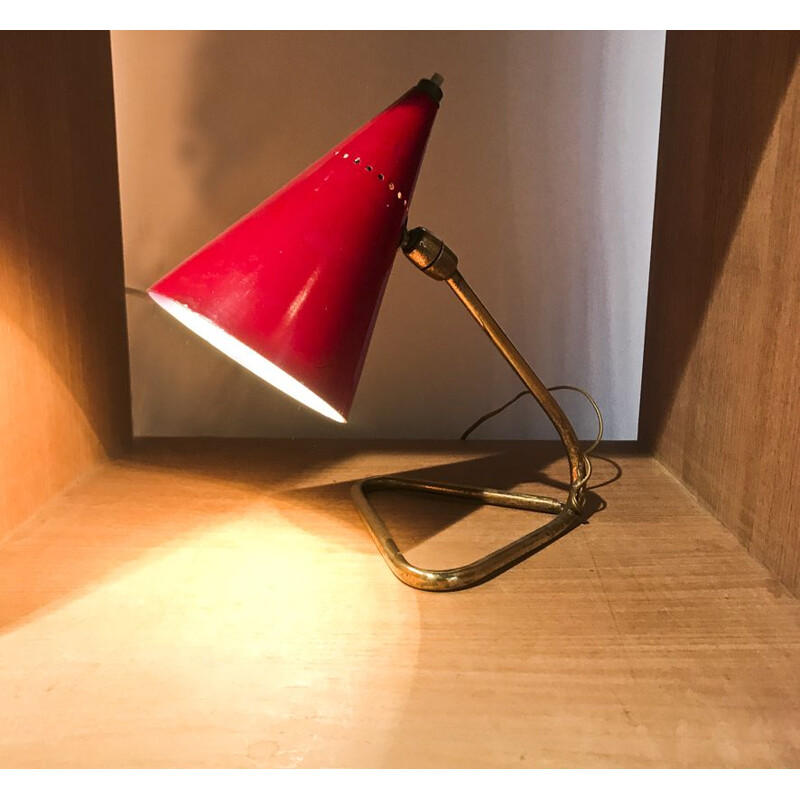 Vintage cocotte lamp in gilded brass and red metal