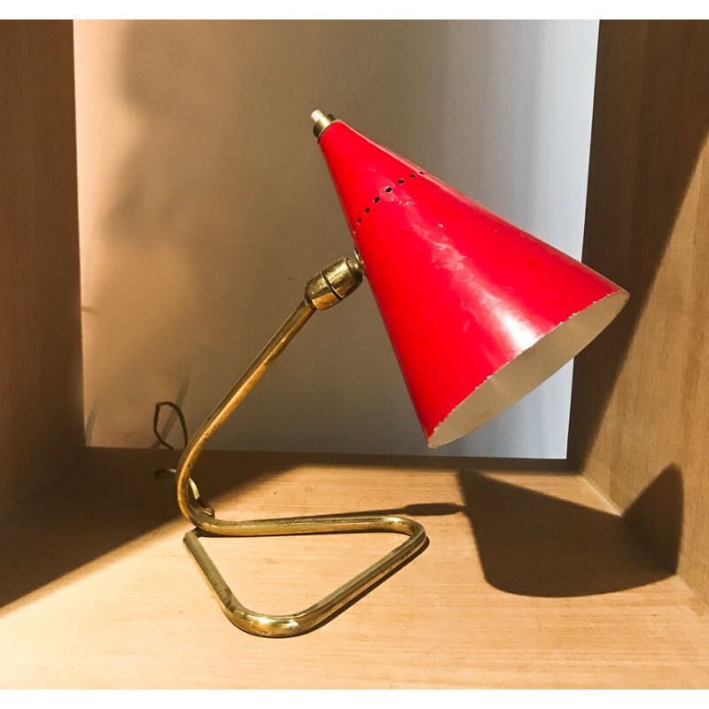 Vintage cocotte lamp in gilded brass and red metal