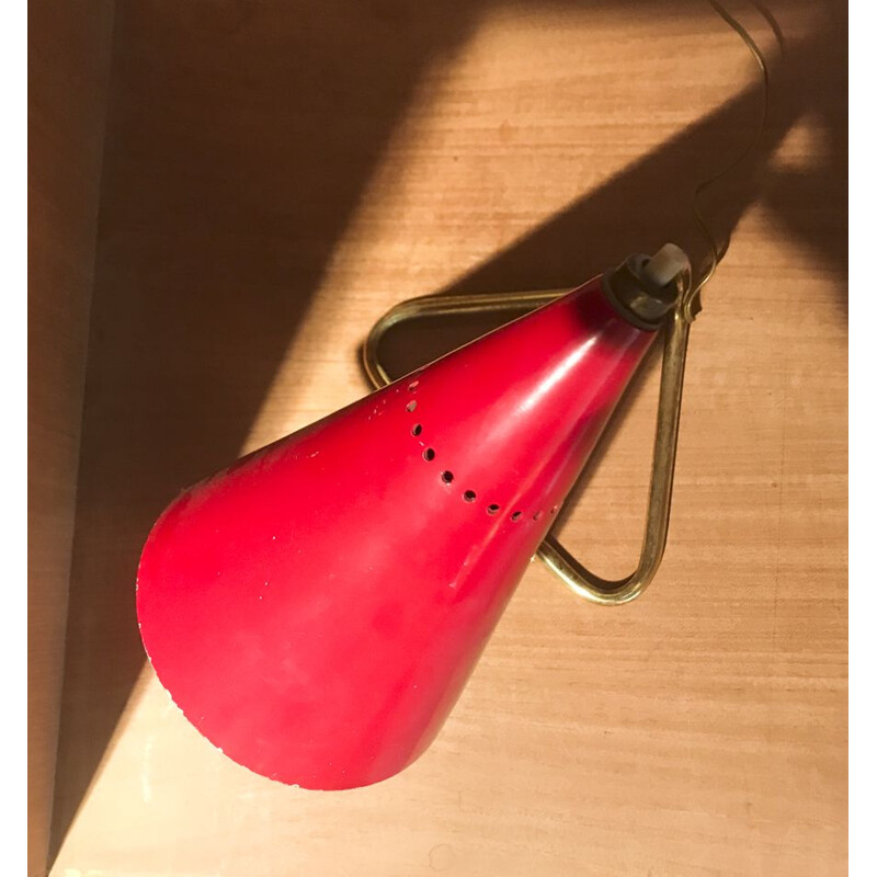 Vintage cocotte lamp in gilded brass and red metal