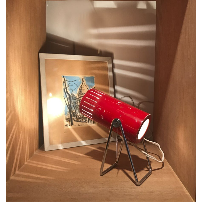 Lampe spot Vintage en chrome et métal rouge