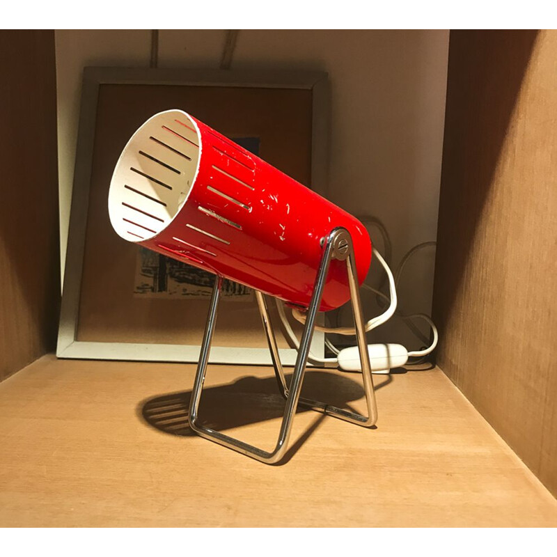 Vintage spot lamp in chrome and red metal