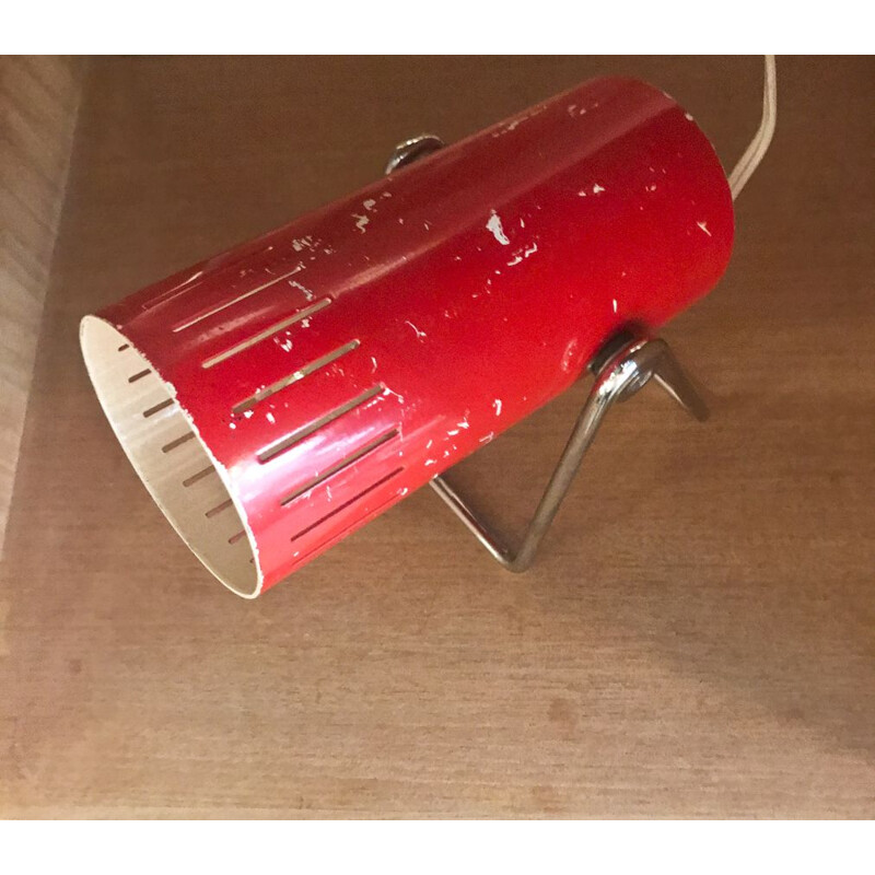 Vintage spot lamp in chrome and red metal