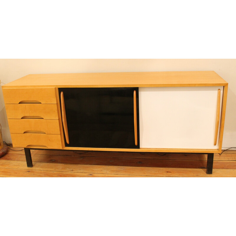 Vintage sideboard in wood and metal, Charlotte PERRIAND - 1960s