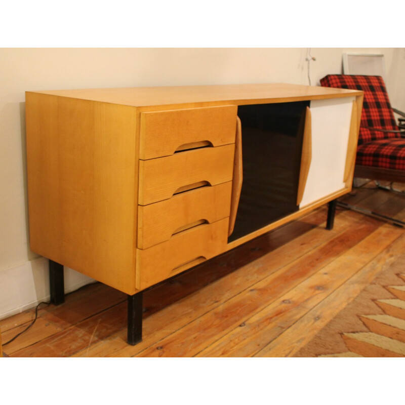 Vintage sideboard in wood and metal, Charlotte PERRIAND - 1960s