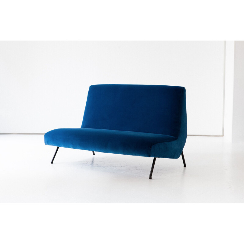 Italian Vintage New Blue Velvet 2-seat Sofa, 1950s