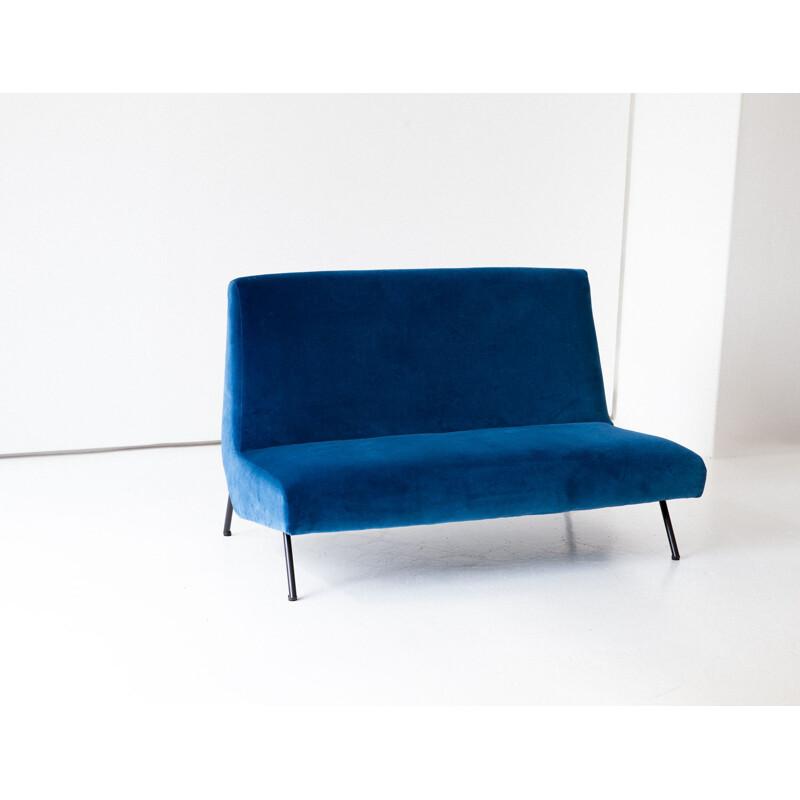 Italian Vintage New Blue Velvet 2-seat Sofa, 1950s