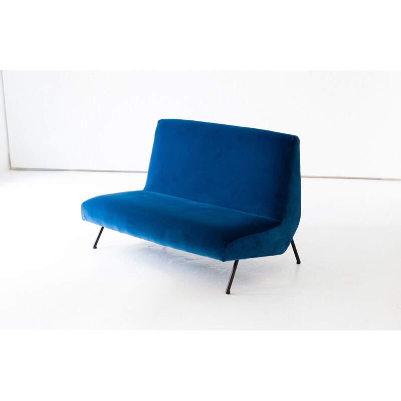 Italian Vintage New Blue Velvet 2-seat Sofa, 1950s