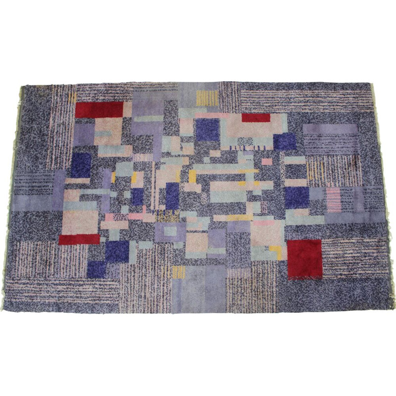 Vintage rug with geometric patterns, Czechoslovakia 1950