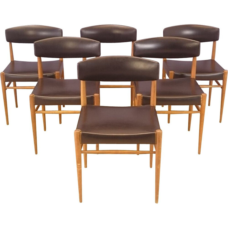 Ensemble de 6 chaises vintage scandinaves en hêtre, 1950