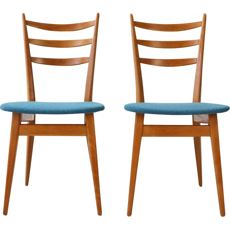 Pair of ’50s Beechwood Dining Chairs, Reupholstered