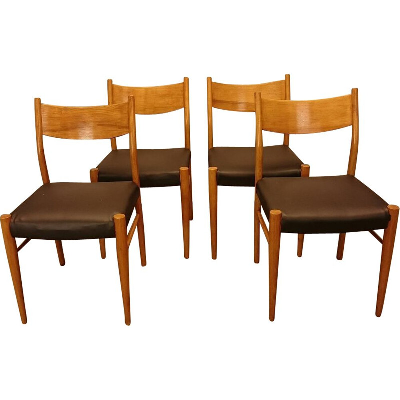 Ensemble de 4 chaises vintage scandinaves en teck, 1950