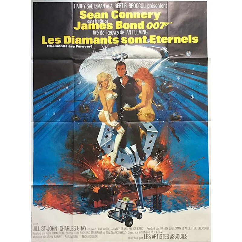 Affiche française originale vintage Les diamants sont éternels, James Bond, 1970