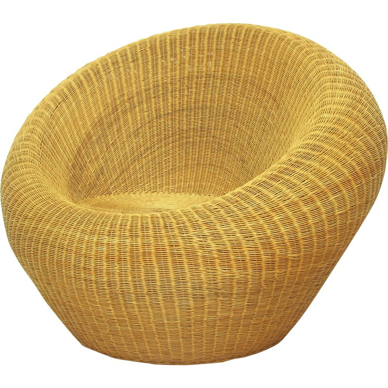 Rattan japanese vintage armchair by Isamu Kenmochi for Yamakawa, 1970s