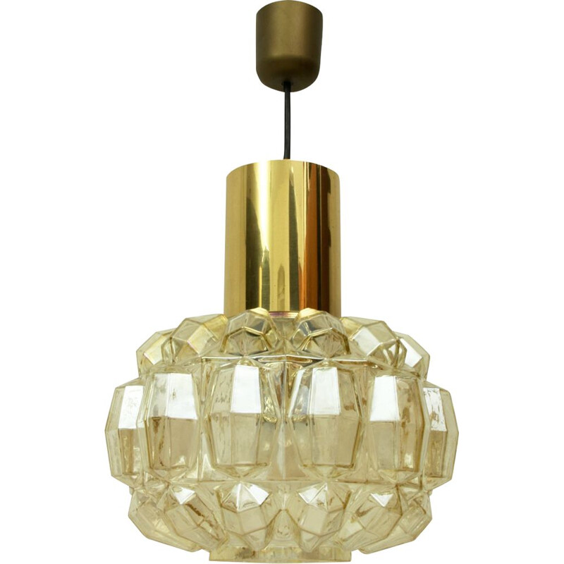 German brass and glass pendant lamp by Helena Tynell for Glashütte Limburg, 1960s