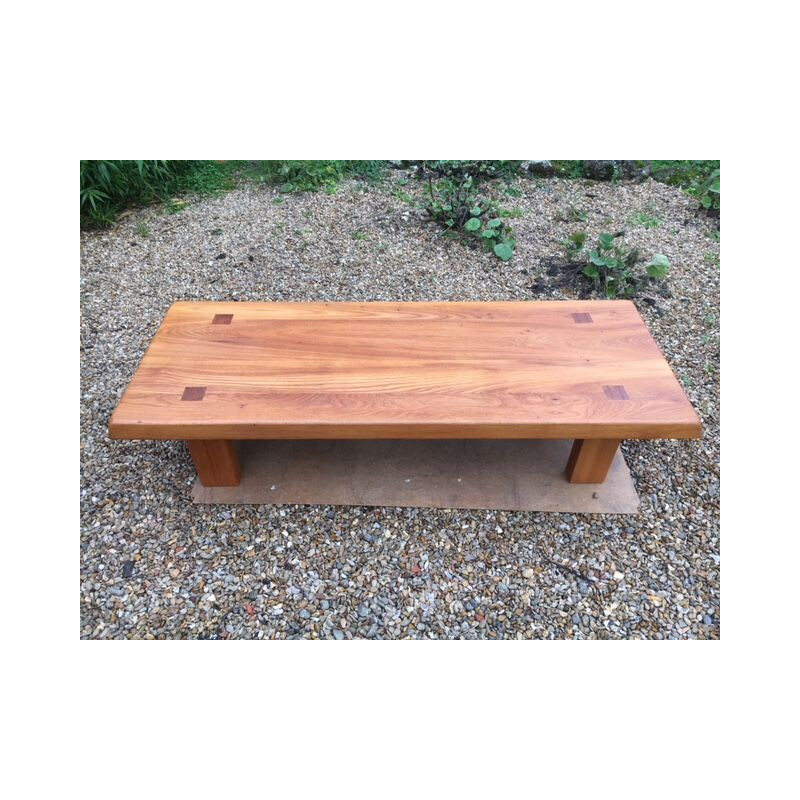 Vintage coffee table in solid elm by Pierre Chapo 1970-1980