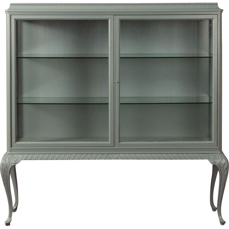 Vintage display cabinet in gray lacquered walnut, 1950s