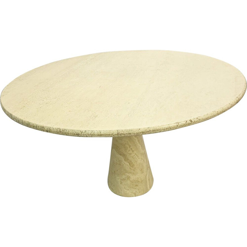 Vintage round dining table in travertine 