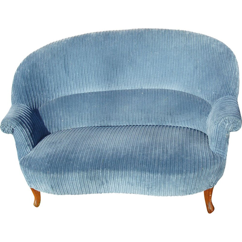 Vintage 2-seater sofa in blue velvet
