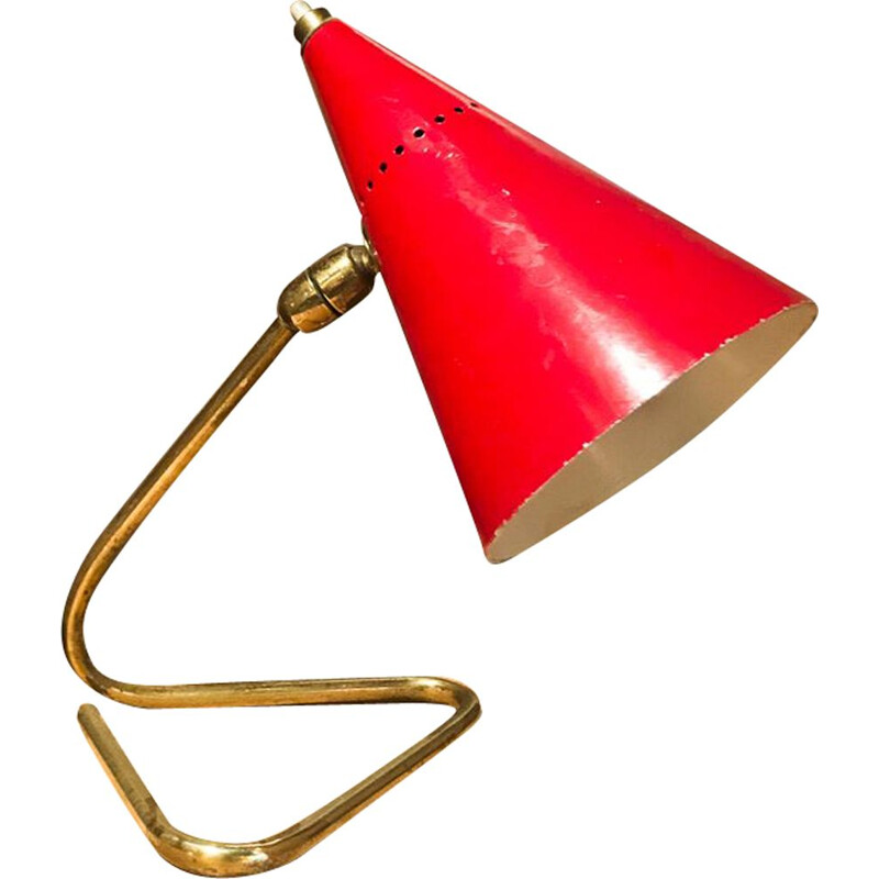Lampe cocotte vintage en laiton doré et métal rouge
