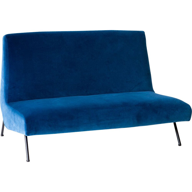 Italian Vintage New Blue Velvet 2-seat Sofa, 1950s